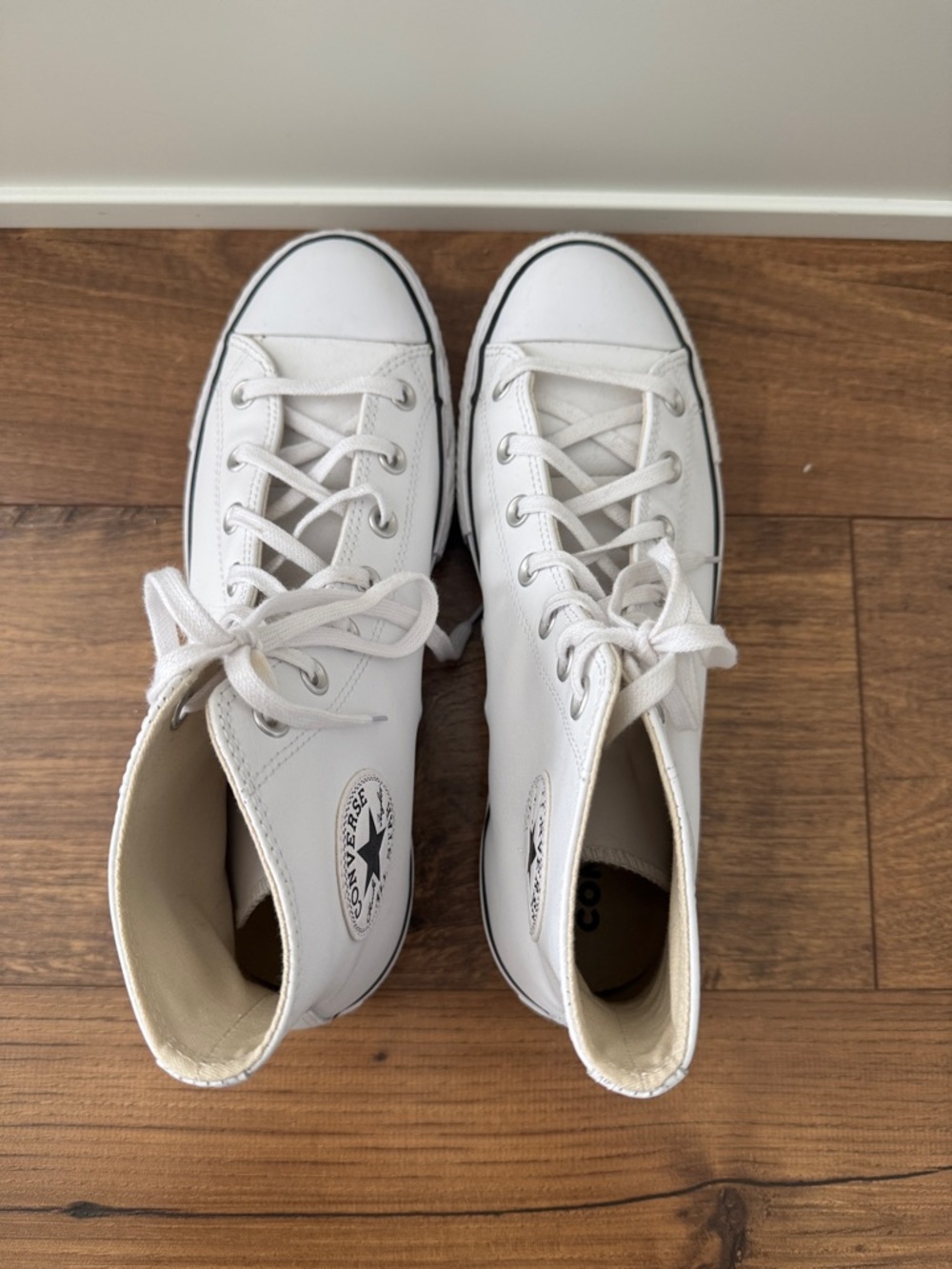 Converse White High Top Sneakers with Black Trim - Picture 4 of 7